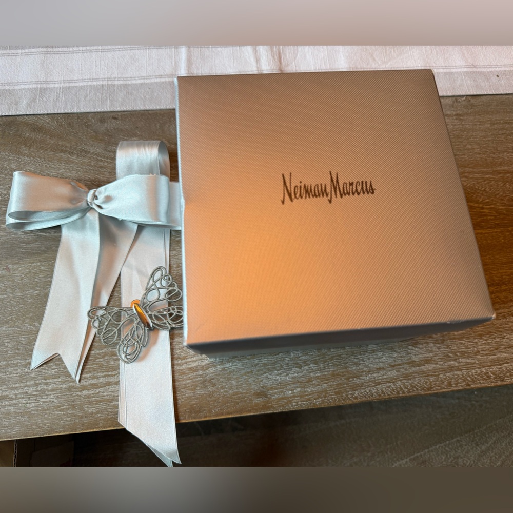 Neiman Marcus Gift Box, Silver Metal Butterfly Clip, Bow